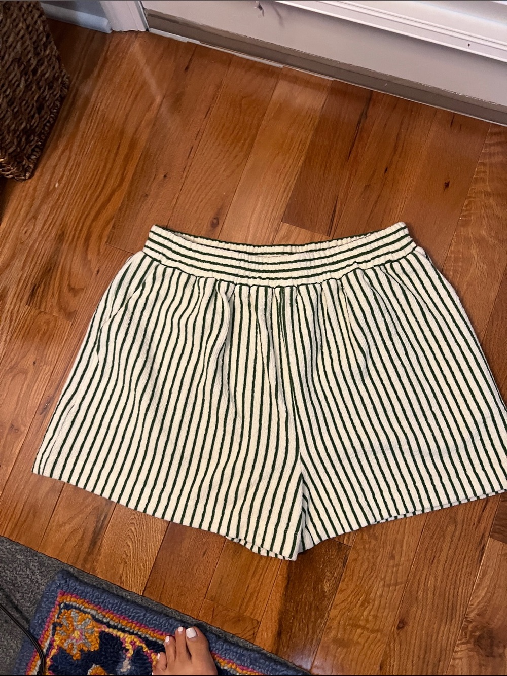 Sunday in Brooklyn Cream and Black Striped Women's Elastic Waist Shorts